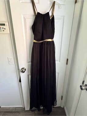 Black Maxi Evening Dress with Gold Trim